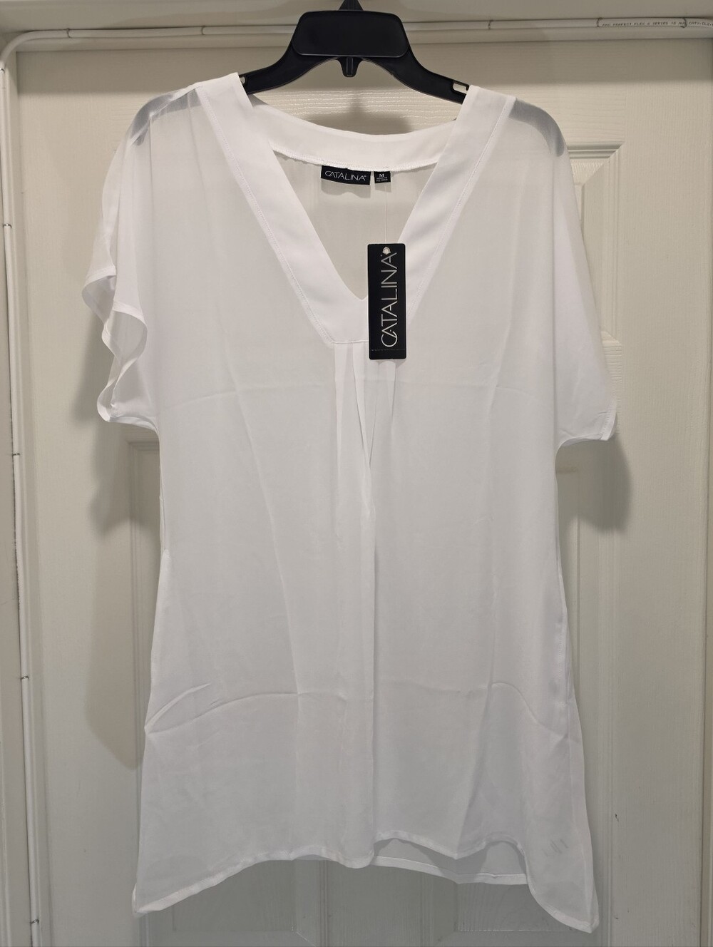 Catalina Women's V-neck Dolman Sleeve tunic kaftan Swim Cover Up White M